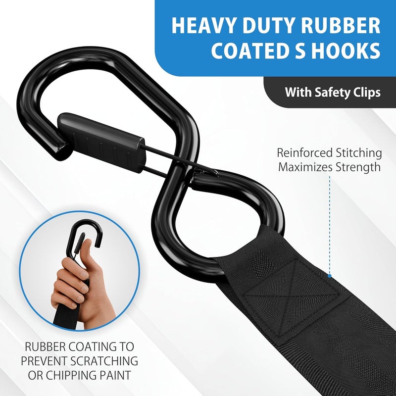 HANDT USA Based Retractable Ratchet Straps (2PK) 1in x 6ft - 1,500lb Break Strength, Heavy Duty Automatic Ratchet Straps Self Retractable Tie Down, Push Button Retracting Truck Trailer Cargo | Black - Image 3